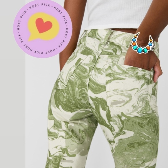 NWT Reformation Marble High Waisted Straight Leg Jeans Green Swirl 25 - Picture 3 of 6